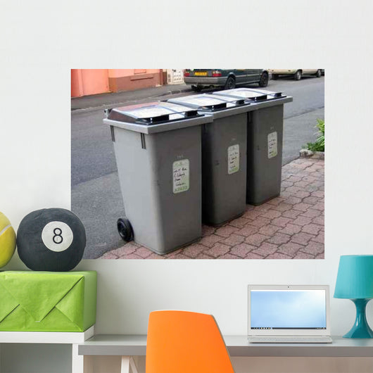 Poubelles Alignees Dustbin Trash Wall Decal