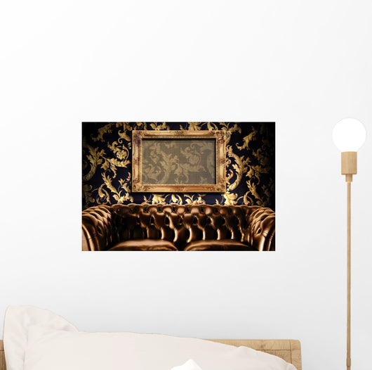 Brown Leather Couch With Empty Frame Wall Mural