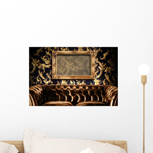 Brown Leather Couch With Empty Frame Wall Mural