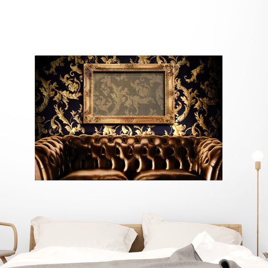 Brown Leather Couch With Empty Frame Wall Mural