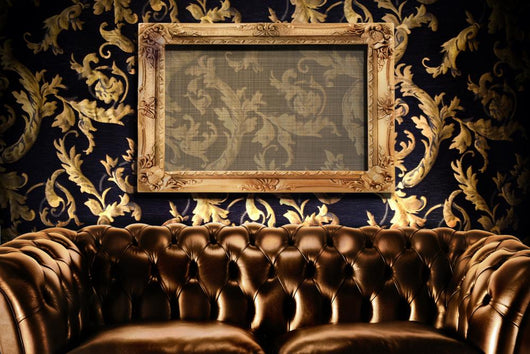 Brown Leather Couch With Empty Frame Wall Mural