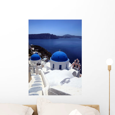 Santorini Wall Mural shown on a wall
