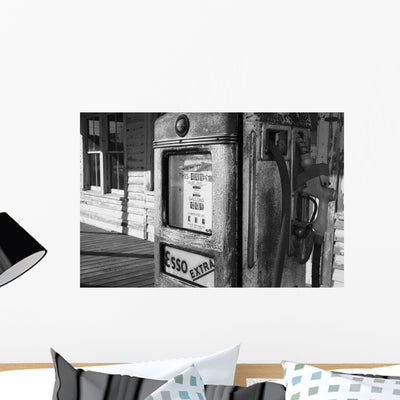Old Gas Station Pump Wall Mural shown on a wall