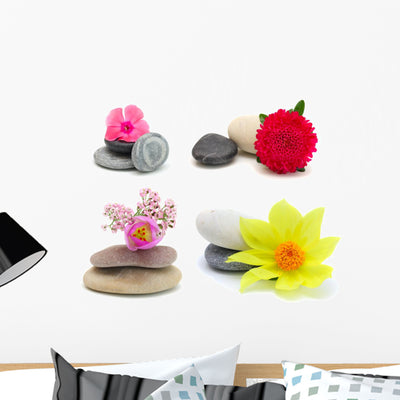 Flowers and Stones White Wall Decal shown on a wall
