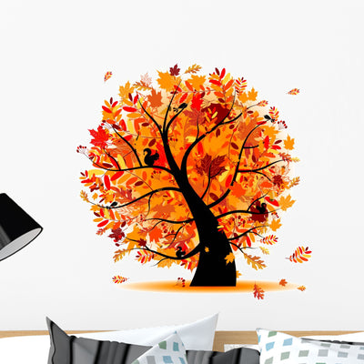 Autumn Tree Wall Decal shown on a wall
