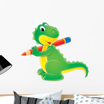 Green Dinosaur Wall Decal shown on a wall