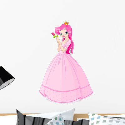 Beautiful Princess with Rose Wall Decal shown on a wall