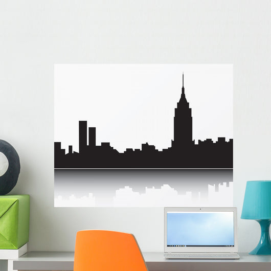 New York City skyline, black silhouette Wall Mural