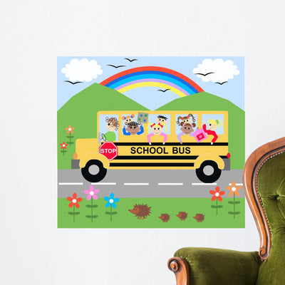 School Bus Wall Mural shown on a wall