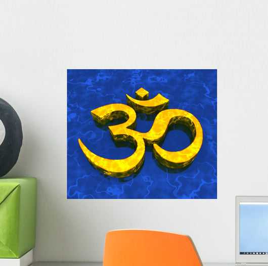 Great Om sign - Gold on Blue 09 Wall Mural