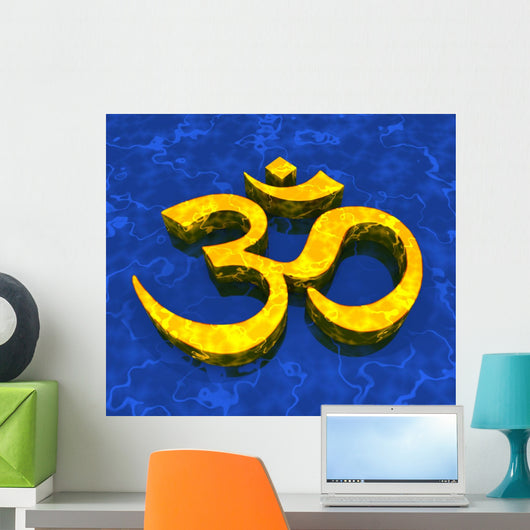 Great Om sign - Gold on Blue 09 Wall Mural