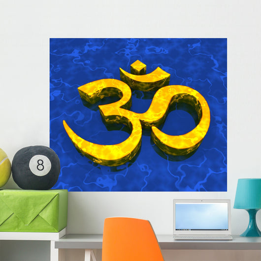 Great Om sign - Gold on Blue 09 Wall Mural