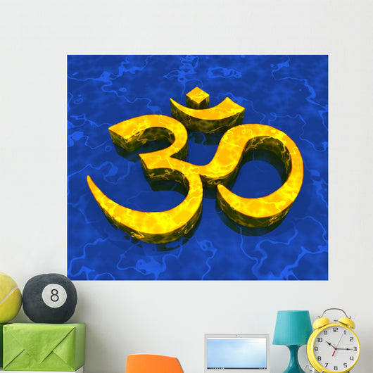 Great Om sign - Gold on Blue 09 Wall Mural