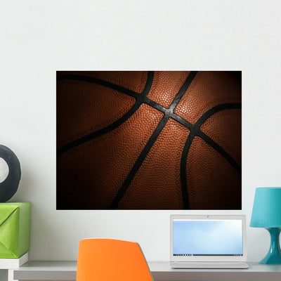 Basketball Close-up Wall Mural shown on a wall
