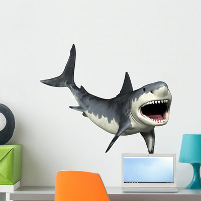 Great White Shark Wall Decal shown on a wall