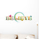 Colorful Believe Text with Butterflies, Ladybugs, and Rainbow Wall Decal