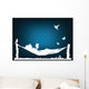 White silhouette of a woman reading in a hammock Wall Mural