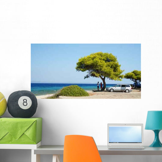 Trees Sea Car Family Wall Decal
