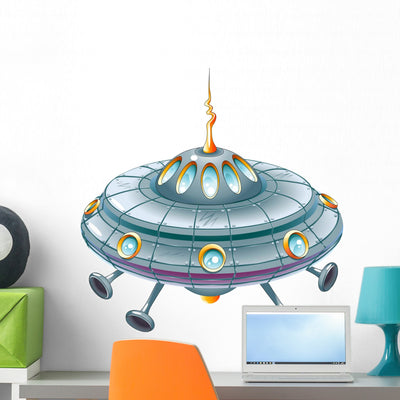 Cartoon Ufo Wall Decal shown on a wall