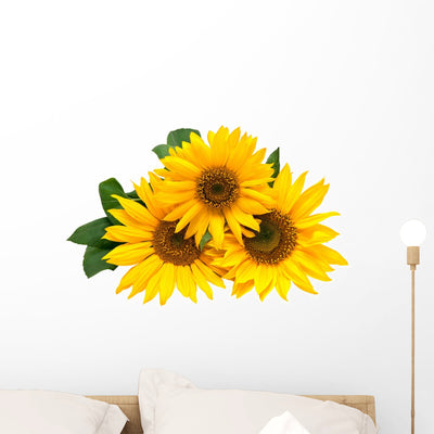 Sunflowers White Wall Decal shown on a wall