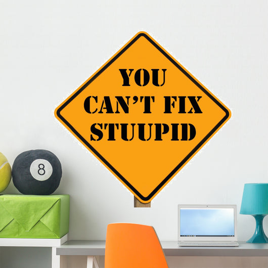 road sign stating you can't fix stupid Wall Decal