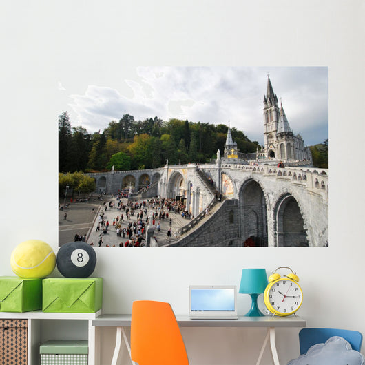 Esplanade and Our Lady of the Rosary in Lourdes Wall Mural