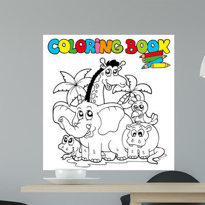 Coloring Book with Cute Wall Mural shown on a wall