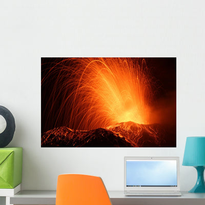 Eruption Volcano Stromboli Wall Mural shown on a wall
