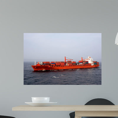 Cargo Ship Wall Mural shown on a wall