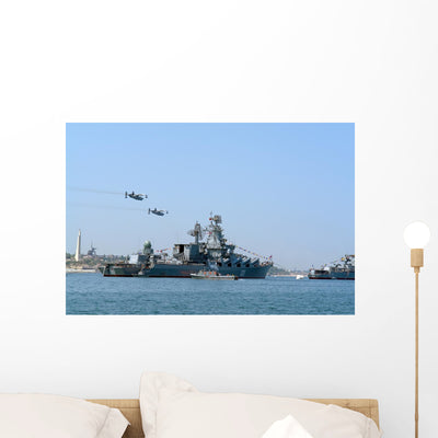 Naval Parade Wall Mural shown on a wall