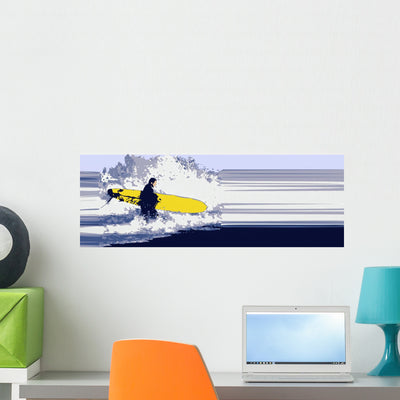 Longboard Surfer Abstract Illustration Wall Mural shown on a wall