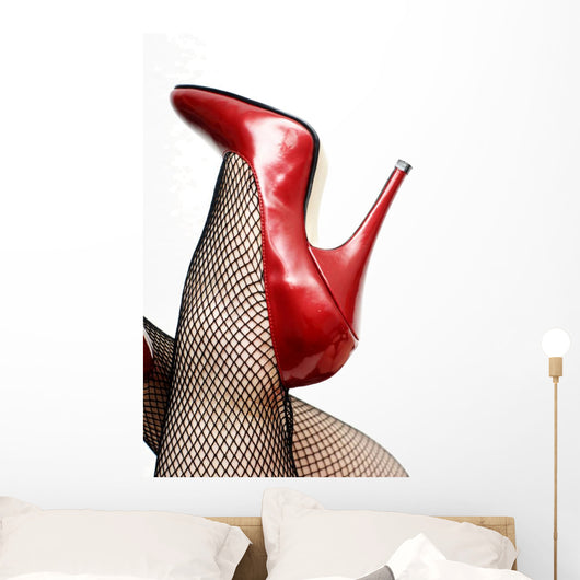 Legs in Fishnet Stockings Red Pumps Wall Decal