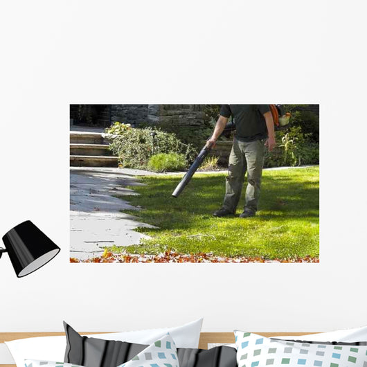 Landscaper Operating Leaf Blower Wall Decal