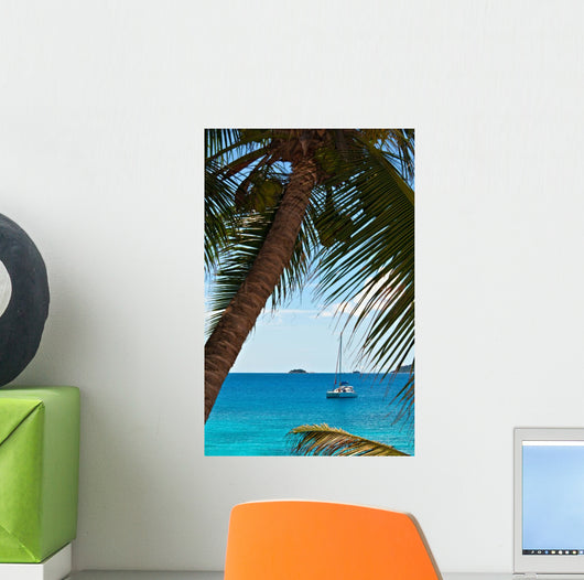 Seascape view with a yacht Wall Mural