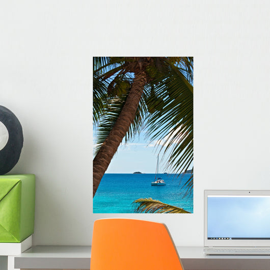 Seascape view with a yacht Wall Mural