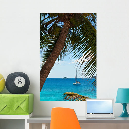 Seascape view with a yacht Wall Mural