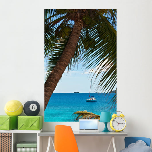 Seascape view with a yacht Wall Mural