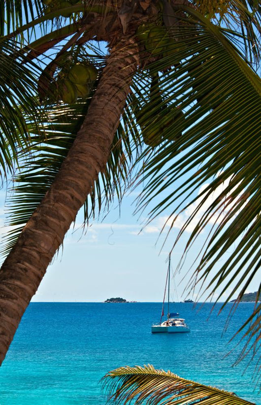 Seascape view with a yacht Wall Mural