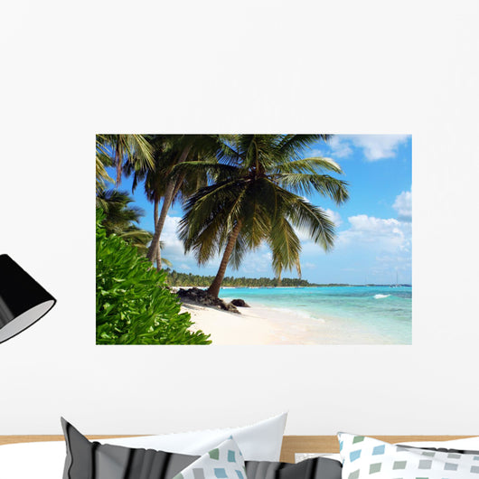 Tropical Island Beach With Palm Trees Wall Mural