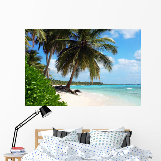 Tropical Island Beach With Palm Trees Wall Mural