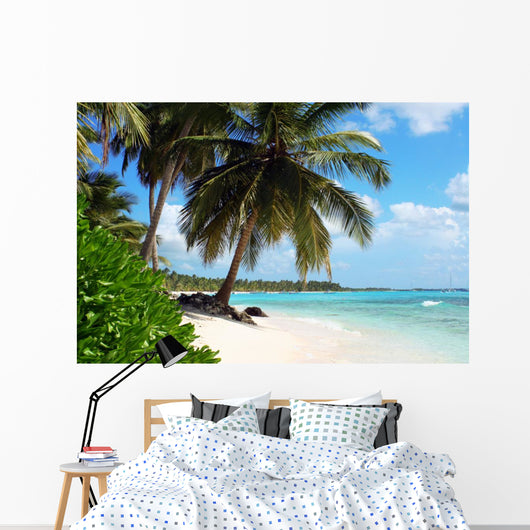 Tropical Island Beach With Palm Trees Wall Mural
