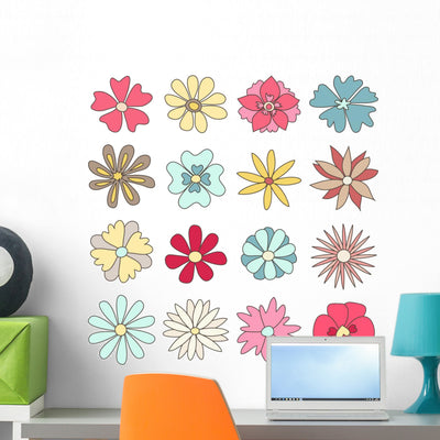 Collection Hand Drawn Flowers Wall Decal shown on a wall