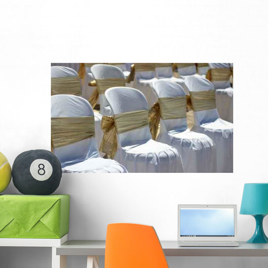 White Chairs with Gold Wall Decal