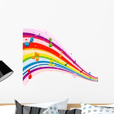 Rainbow Music Wall Decal shown on a wall