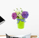 purple white flower bouquet in green vase with ribbon isolated w Wall Decal