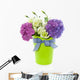 purple white flower bouquet in green vase with ribbon isolated w Wall Decal