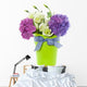 purple white flower bouquet in green vase with ribbon isolated w Wall Decal