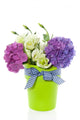 purple white flower bouquet in green vase with ribbon isolated w Wall Decal