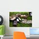 Picnic scene: wine bottles, glass, bread, boxes, still life Wall Mural