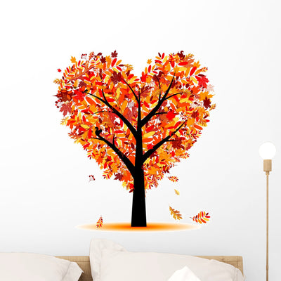 Beautiful Heart-shaped Autumn Tree Wall Decal shown on a wall